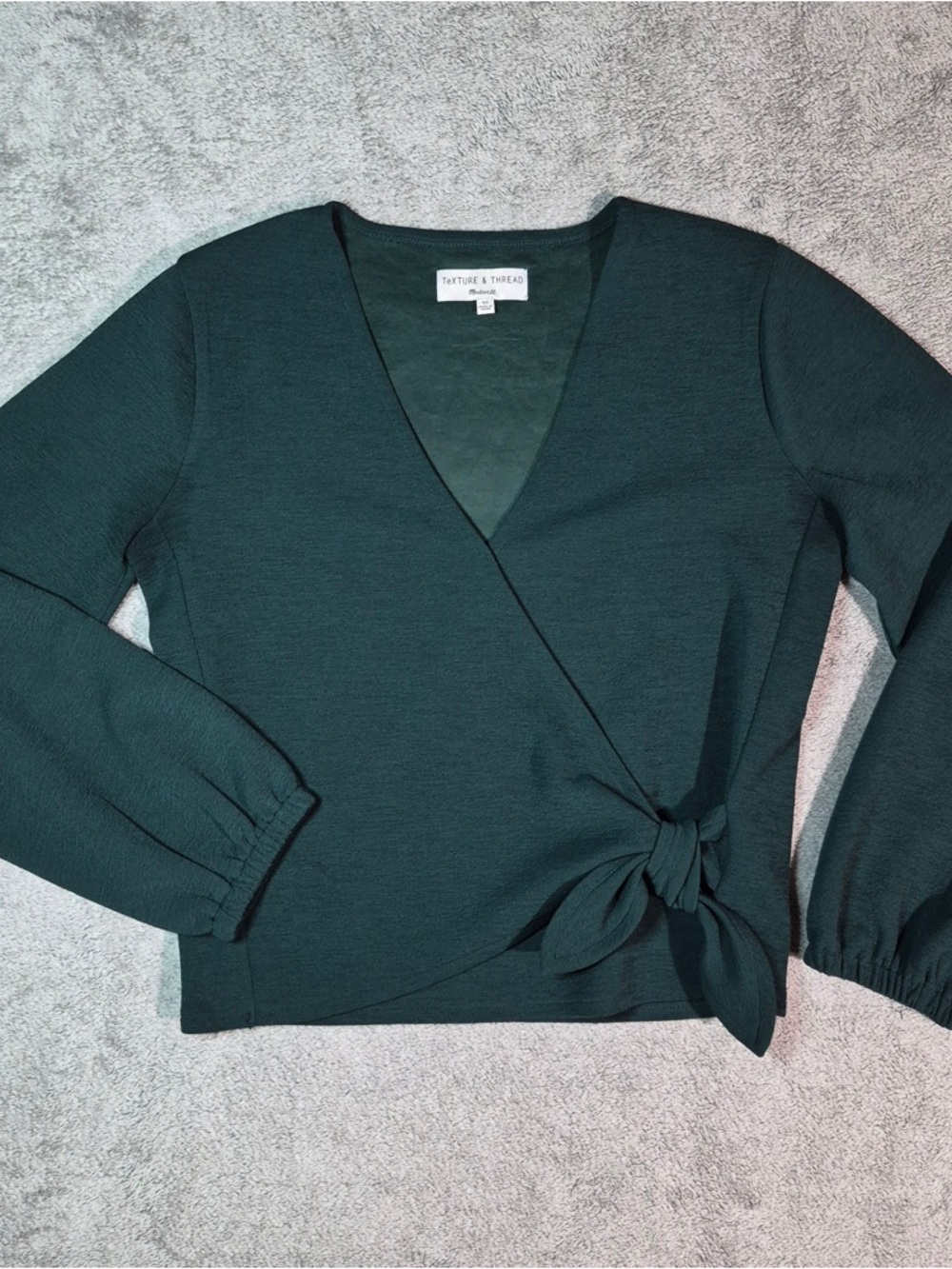 Madewell Texture & Thread Deep Green Wrap Blouse with Side Tie
